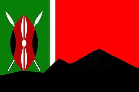 MT KENYA FLAG - red green and black, symbol, shield, flag