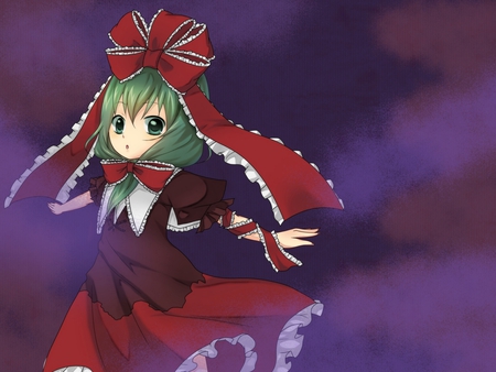 Touhou - red ribbon, cute, green hair, red dress