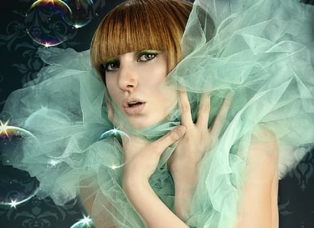 bubble - beauty, model, bubble, girl, green