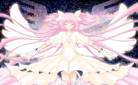 Kaname Madoka - pretty, anime, anime girl, girl, cool, kaname modoka, goddess madoka, kawai, mahou shoujo madoka magica, wings, cute, ribbons