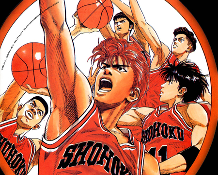 Shohoku starting 5 - slamdunk, basketbal, anime, team, shohoku