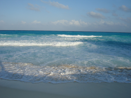 A Splash of the waves in Cancun Beaches  - white, beaches, sky, clouds, blue, photography, sand, waves