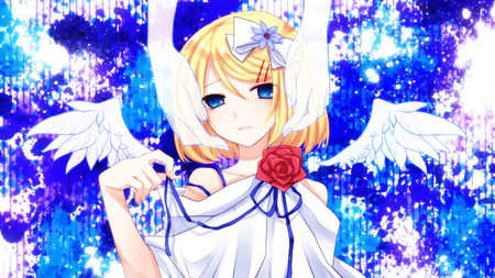 Vocaloid - blonde hair, short hair, kagamine rin, vocaloid, blue eyes, dress