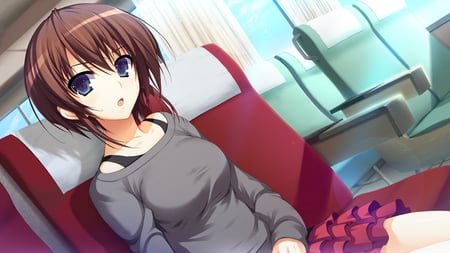 koi de wa naku - short hair, makishima yumi, koi de wa naku, tomose shunsaku, brown hair, game cg