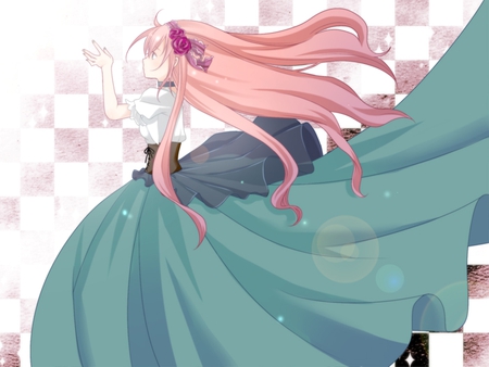 Megurine Luka - aqua, hot, music, anime girl, white, art, cool, aqua eyes, artistic, ckeckered, sexy, song, vocaloids, program, vocaloid, beautiful, pink, diva, dress, nice, beauty, singer, black, virtual, pretty, idol, megurine luka, anime, cute, megurine, luka, girl, pink hair, cg, blue, flowers, digital, awesome