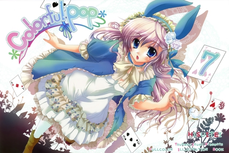 Alice - anime, white, blue, dress, girl, alice, bow, ruffles