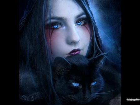 Blue eyes - beauty, woman, people, girl, pretty, cat, feline, kitten