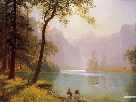 Nature painting - painting, art, mountain, river