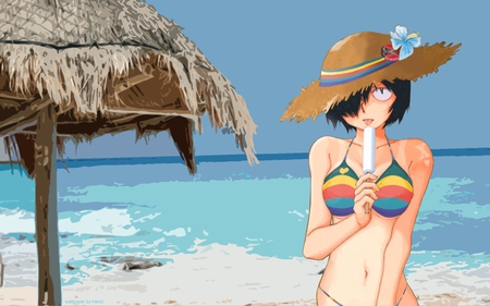 Mysterious Girlfriend X - pretty, anime girl, water, beach, beautiful, hot, beauty, ocean, mysterious girlfriend x, stunning, bikini, black hair, cute, sexy