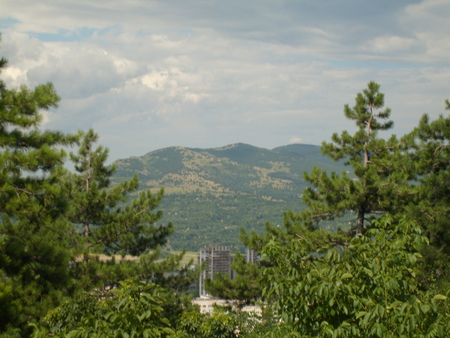 Mountain - clouds, evergreen, trees, town, photography, forest, photo, mountain, nature, green, sky, building, bulgaria