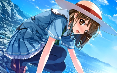 Kokage Tsuyazaki - deep blue sky, beauty, wall, game, new, kaguya, girl, cg art