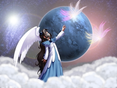 ANIME ANGEL - anime, angel, clouds, blue