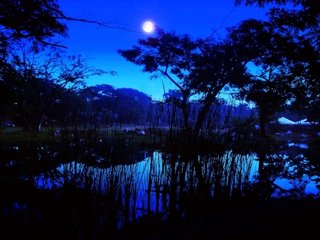 Nightscape - moon, nature, lake, landscape, mountain, blue, night