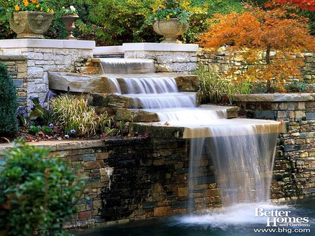 Stepping Down - stone, water, waterfall, tree