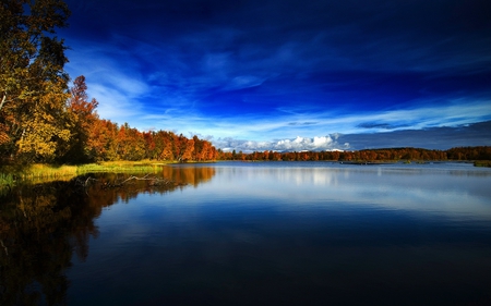 Norway autumn - autumn, lake, sky, trees, water, nature, reflections, norway, fall, blue, tree, colors