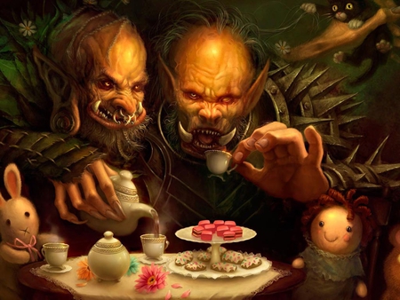 Ork Tea Party :) - ork, rabbit, toys, tea, party, funny