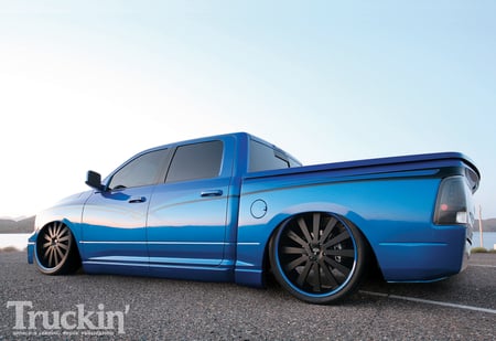 Blue Ram - truck, 4 doors, dodge, blue