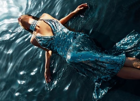 Water Dress - woman, sexy, blue, water, dress