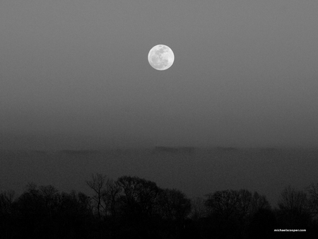 Moonrise - moon, nature, black and white, full moon