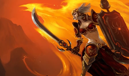 Leona Valkyrie - woman, wings, armor, blade, lol, league of legends, tank, radiant, sword, sexy, valkyrie, girl, warrior, shield, league, power, leona, dawn, armour, strong, weapon, legends, strength