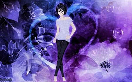 Kuchiki Rukia - beauty, sexy, hot, rukia, bleach, heart, anime girl, kuchiki, stunning, purple, pretty, blue, beautiful, kuchiki rukia, cute, short hair