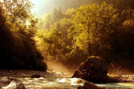 autumn - colours, river, nature, autumn