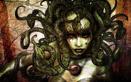 snake princess - hot, warrior, snake, beautiful, god, green, greek god, babe