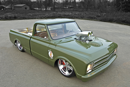 1967 Chevy C-10 - blowm motor, green, chevy, gm