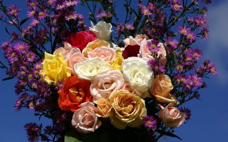 MULTICOLOUR BOUQUET OF ROSES - nature, bouquet, flowers, roses