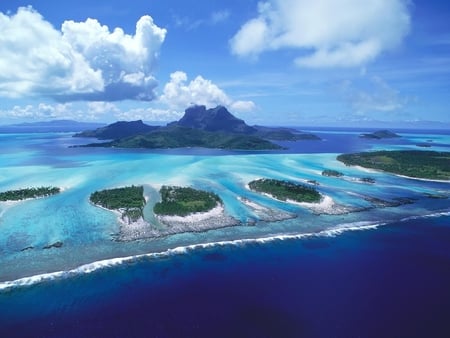 blue islands - clouds, nature, blue, beach, island, sky