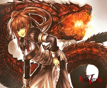 Pixiv Dragon - anime, dragon and girl, beauty, new, wall