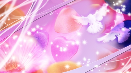 Flight for Peace - pink, stars, abstract, peace, firefox persona, hearts, doves, sparkles, birds