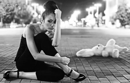 Sadness - sadness, black, white, woman, model