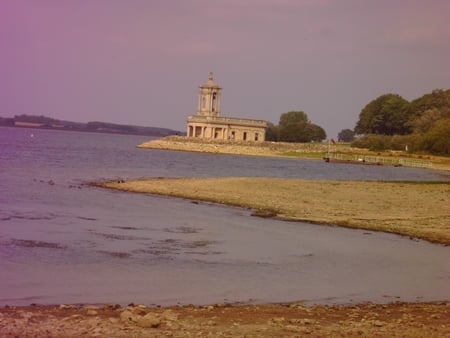 protected church - calm, sunny, lake, church