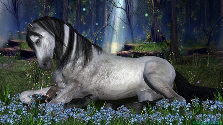 Friends - friendship, mouse, flower, poser, horse, equine, fantasy, animal, mice, animals