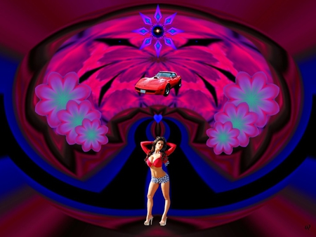 With a Red Vette - eye candy, collage, 3d, fractal, abstract