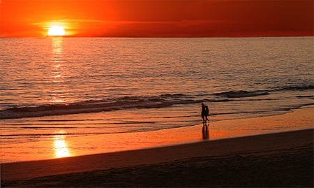 Romantic Evening Walk - sunset, water, beach, romantic, ocean, walk, sand