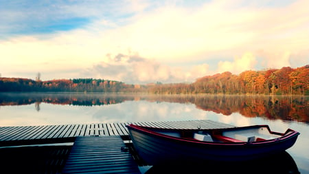 When time stops - silence, nature, view, time, boat, landscape, lake, reflection