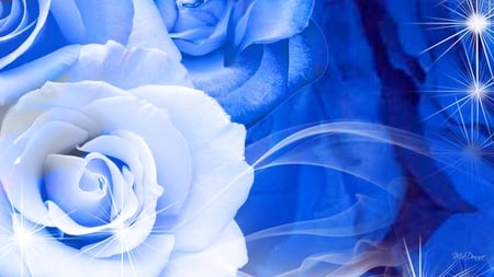 Rose So Blue - white, smoke sparkle, abstract, blue, rose, flower