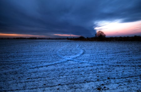 Blue field - clouds, nature, blue, field, sky