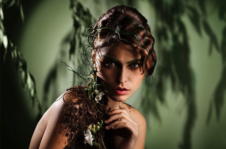 Spring Woman - woman, green, flowers, spring