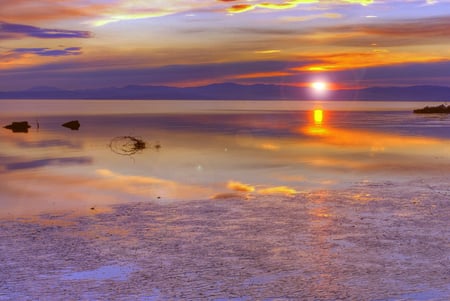 Emotions.. - sky, background, sun, sunset, gold, waves, nature, white, oceans, purple, yellow, clouds, hdr, emotion, fly