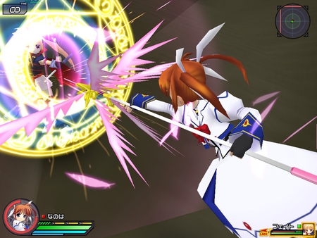 Magical Battle Arena Nanoha vs Fate - nanoha takamachi, mba, arena, yellow, magical battle arena, magic, blue, brown, magical, pink, battle, blond, wings, lattice, fate