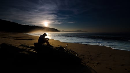 The Inspiration... - evening, beach, dark, sunset, photographer, man