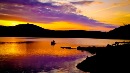 Sunset - nature, purple, beautiful sea, yellow, sunset