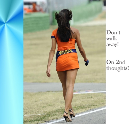 The Long Walk - beauty, motogp, orange, cute, babe, legs