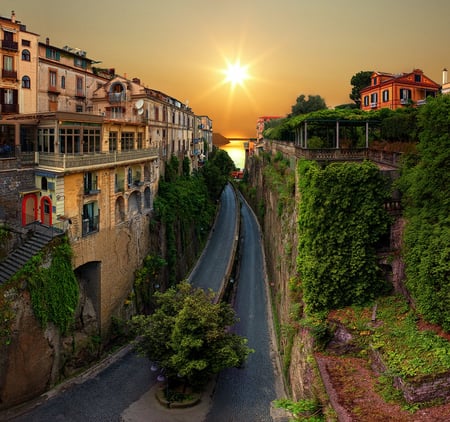 Sunrise in Italy - street, italy, sorrento, cityscape, sunrise