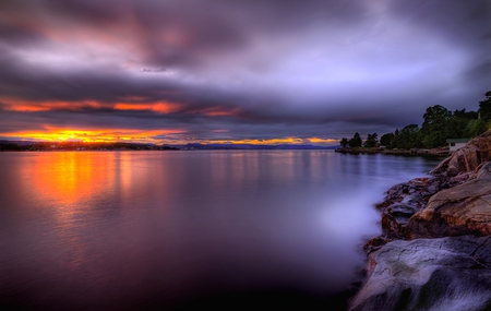 Sunset - sky, lake, clouds, sun, sunset