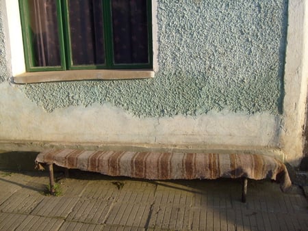 Bench - old, bench, photo, window, village, photography, house, bulgaria