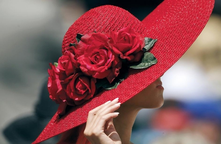 Run For The Roses - hat, derby, roses, red, fashion